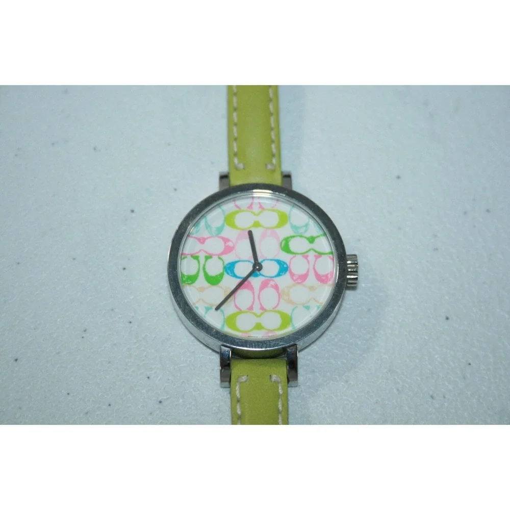 Coach Ladies Swiss Quartz Green Leather Signature C Face Silver Bezel Watch 0278